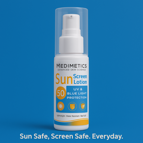 Medimetics sunscreen lotion for sun protection and glowing skin