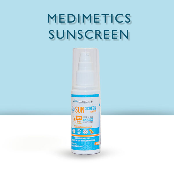 Medimetics sunscreen lotion for sun protection and glowing skin
